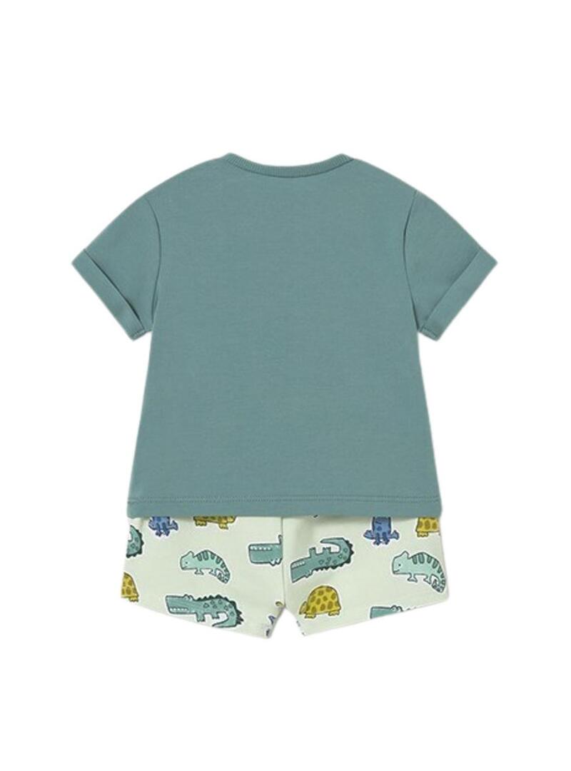 Conjunto Mayoral sapo verde e bermuda de animais para bebê