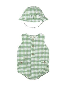 Macacão Mayoral vichy verde com gorro para bebê menino