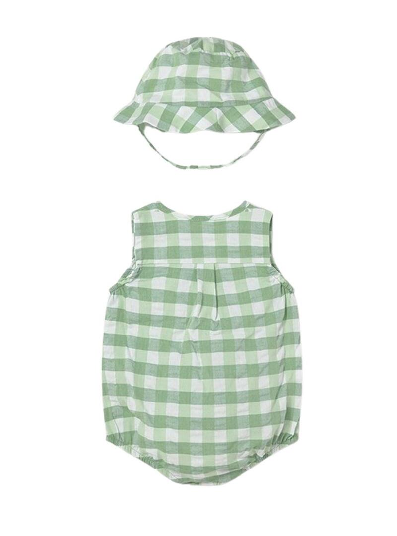 Macacão Mayoral vichy verde com gorro para bebê menino