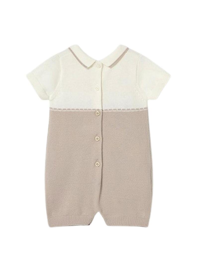 Macacão Mayoral ponto bicolor cru e bege para bebê