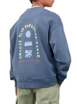 Moletom Mayoral azul médio com estampa na parte de trás para menino.