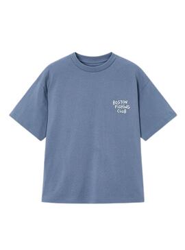 Camiseta Mayoral Boston Fishing Club azul médio para criança