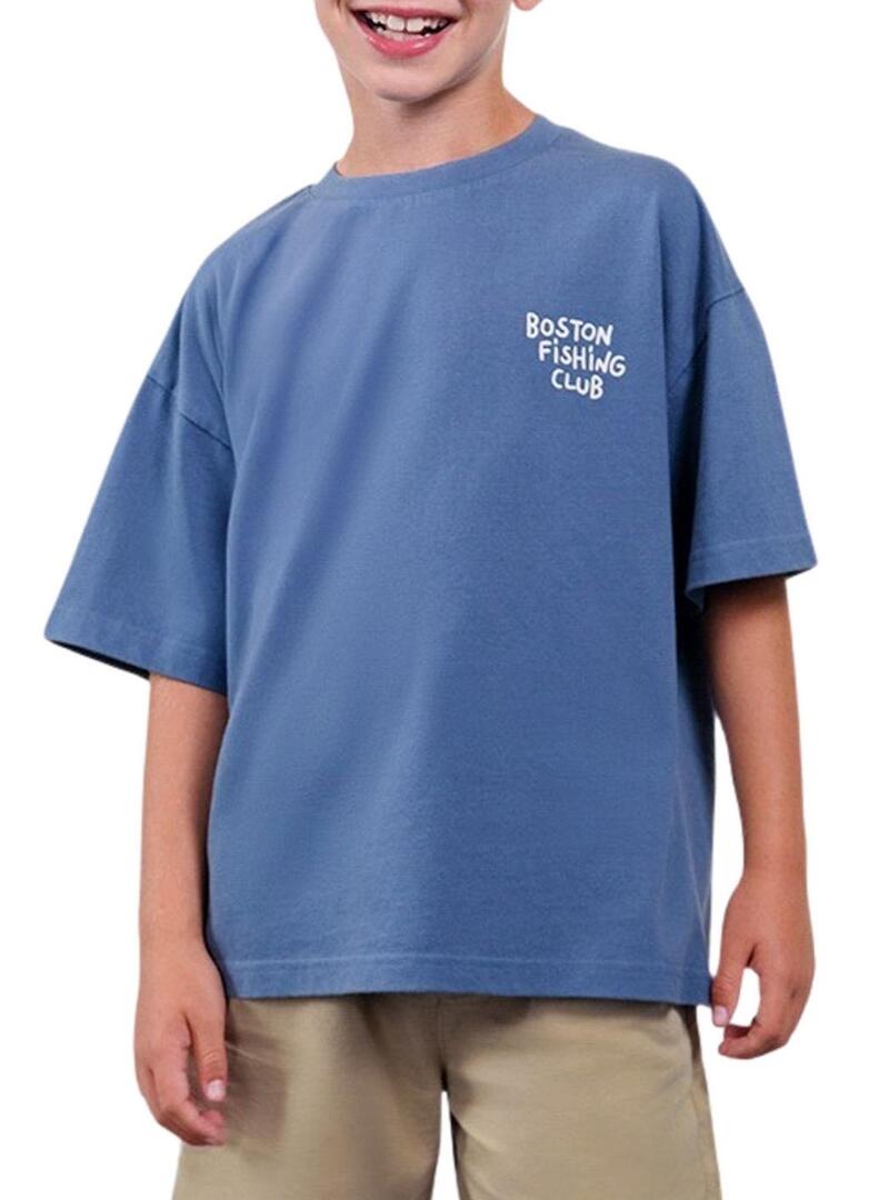 Camiseta Mayoral Boston Fishing Club azul médio para criança