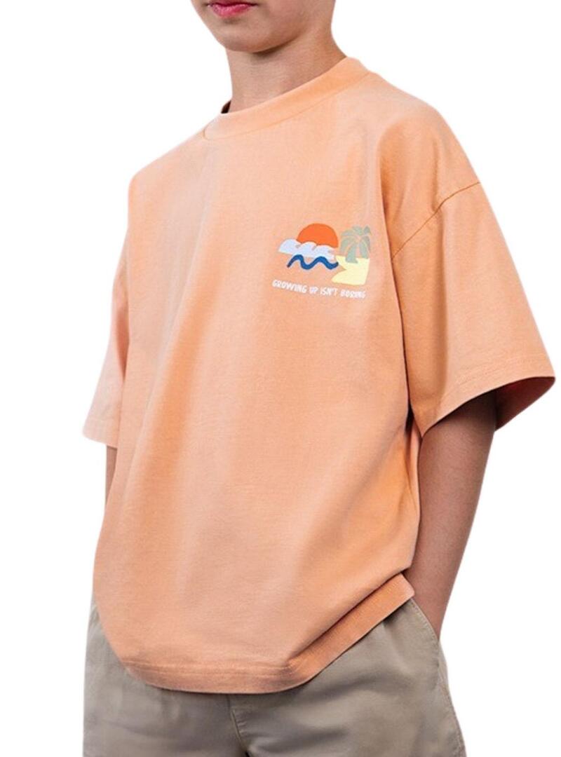 Camiseta Mayoral Búho Barcelona sol e praia coral para menino.