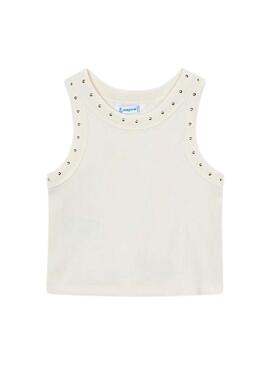 Camiseta Mayoral com tachinhas em branco para meninas.