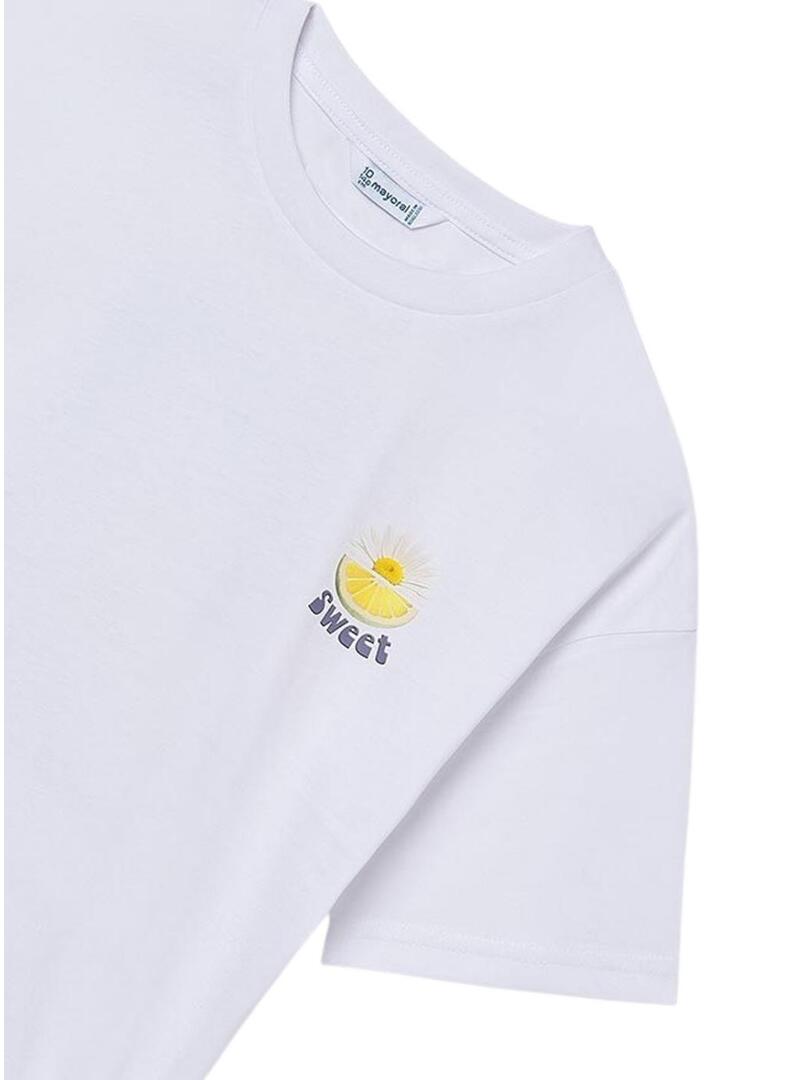 Camiseta Mayoral Coquetel branca para menina.