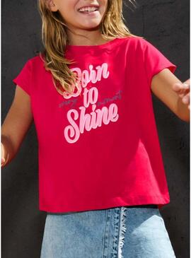 Camiseta Mayoral Shine rosa fucsia para menina.