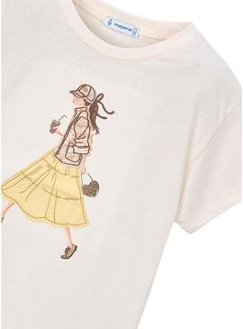 Camiseta Mayoral Girl bege para menina.
