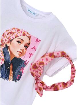 Camiseta Mayoral com tiara branca e rosa para menina