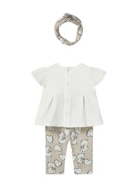 Conjunto de três peças Mayoral ursinhos cru para recém-nascida.