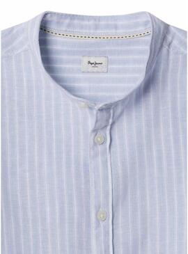Camisa Pepe Jeans James listras azuis para menino.