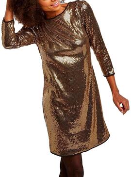Vestido Naf Naf Lantejoulas Ouro Para Mulher