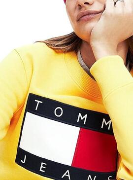 Sweat Tommy Jeans Flag Crew Amarelo Mulher