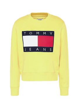 Sweat Tommy Jeans Flag Crew Amarelo Mulher