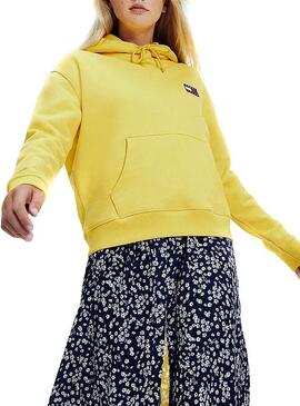 Sweat Tommy Jeans Badge Hoodie Amarelo Mulher