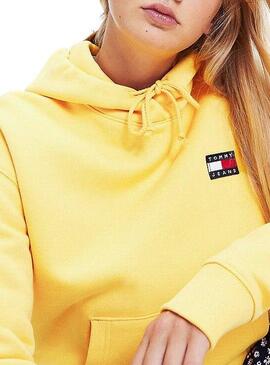 Sweat Tommy Jeans Badge Hoodie Amarelo Mulher