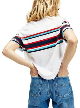 T-Shirt Tommy Jeans Stripe Logo Branco Mulher