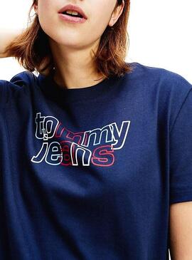 T-Shirt Tommy Jeans Outline Azul Mulher