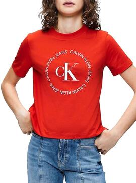 T-Shirt Calvin Klein Jeans Round Logo Vermelho 