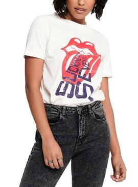 T-Shirt Only Rolling Stones Branco Mulher