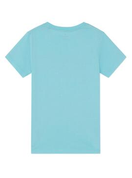 T-Shirt Hackett Logo Retro Azul Para Meninos
