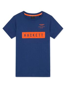 T-Shirt Hackett AMR Logo Azul para meninos