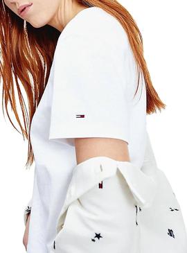 T-Shirt Tommy Jeans Flag Branco para Mulher