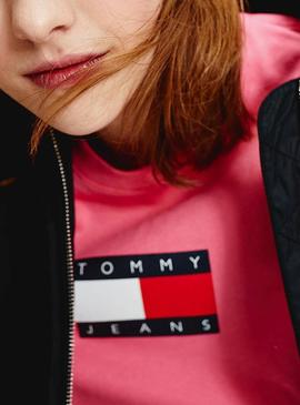 T-Shirt Tommy Jeans Flag Rosa para Mulher