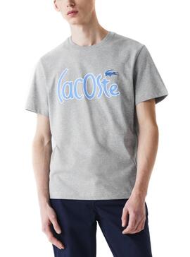 T-Shirt Lacoste Logo Oversize Cinza para Homem