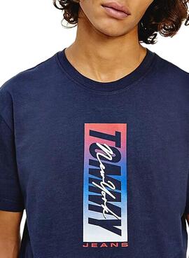 T-Shirt Tommy Jeans Vertical Front Logo Azul Marinho