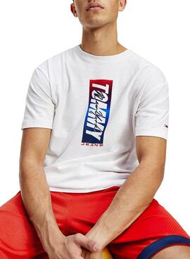 T-Shirt Tommy Jeans Vertical Front Logo Branco
