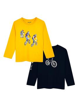 Conjunto 2 T-Shirts Mayoral Azul Marinho e Amarelo Criança