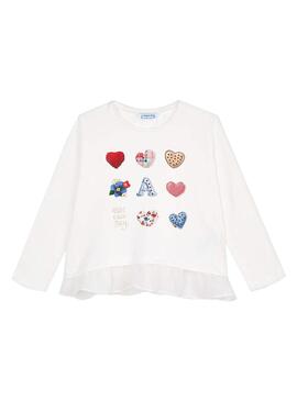 T-Shirt Mayoral Corações Branco para Menina