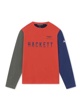 T-Shirt Hackett Amr Color Block Vermelho para Menino