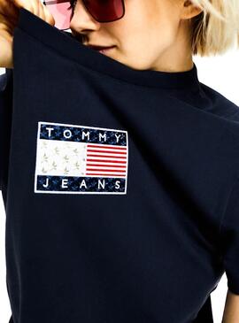 Vestido T-Shirt Tommy Jeans Logo Azul Marinho Mulher