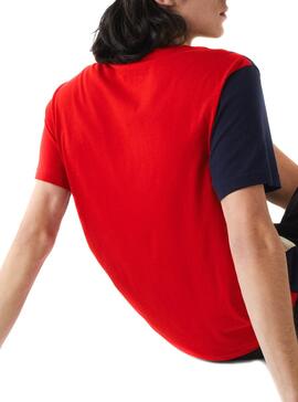 T-Shirt Lacoste Color Block Vermelho para Homem