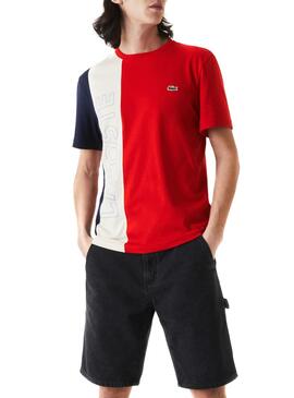 T-Shirt Lacoste Color Block Vermelho para Homem