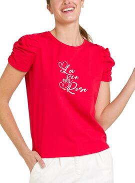 T-Shirt Naf Naf La Vie En Rose Vermelho para Mulher