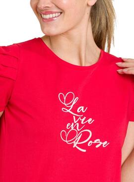 T-Shirt Naf Naf La Vie En Rose Vermelho para Mulher