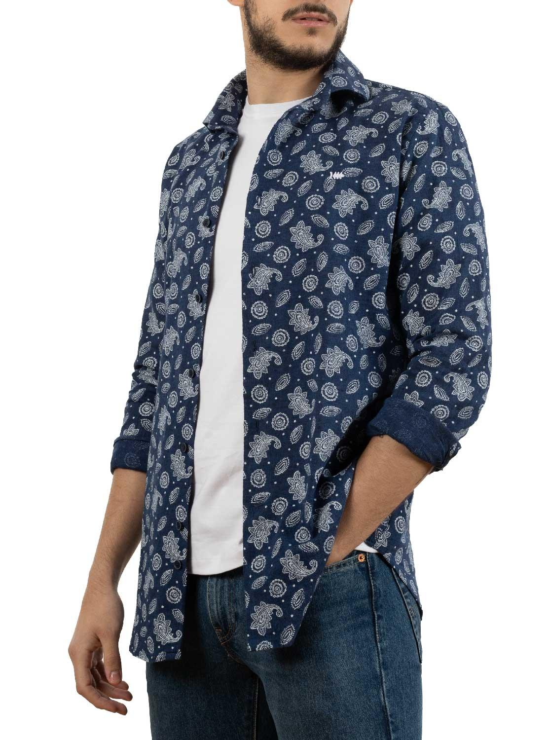 Camisa Klout Paisley Azul Azul Marinho para Homem