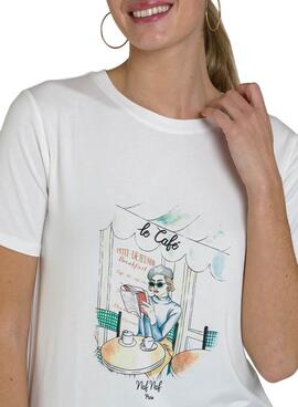 T-Shirt Naf Naf Le Café Branco para Mulher