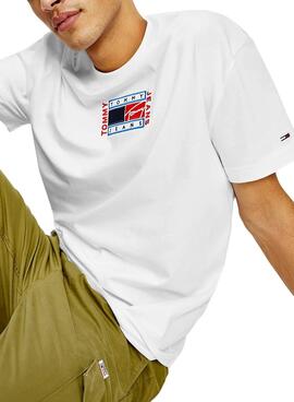 T-Shirt Tommy Jeans Timeless Flag Branco Homem