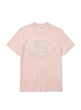 T-Shirt Lacoste Logo Bordado Rosa para Homem