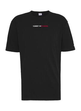 T-Shirt Tommy Jeans Linear Logo Preto para Homem