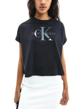 T-Shirt Calvin Klein Tonal Monogram Preto Mulher