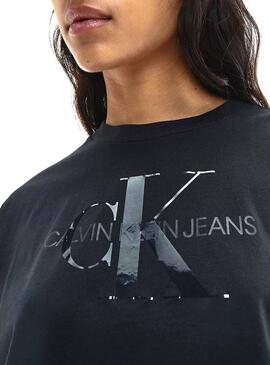 T-Shirt Calvin Klein Tonal Monogram Preto Mulher