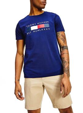 T-Shirt Tommy Hilfiger Logo Box Azul para Homem