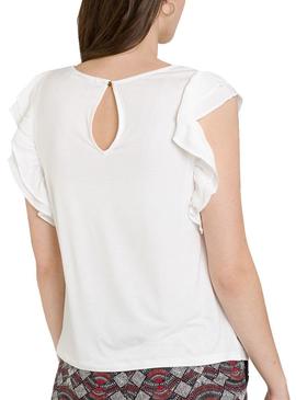 T-Shirt Naf Naf Babados Branco para Mulher