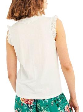 T-Shirt Naf Naf Crochê e Renda Branco Mulher